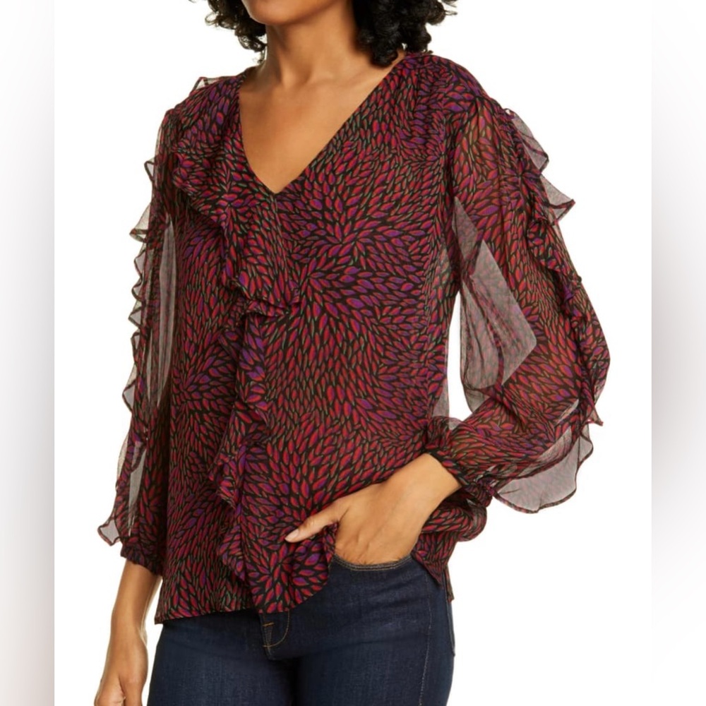 ba&sh Genny floral ruffle V neck lightweight floral print blouse size large